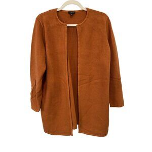 Talbots Open Front Cardigan Sweater Size Large Petite Long Sleeve Rust Cozy Knit